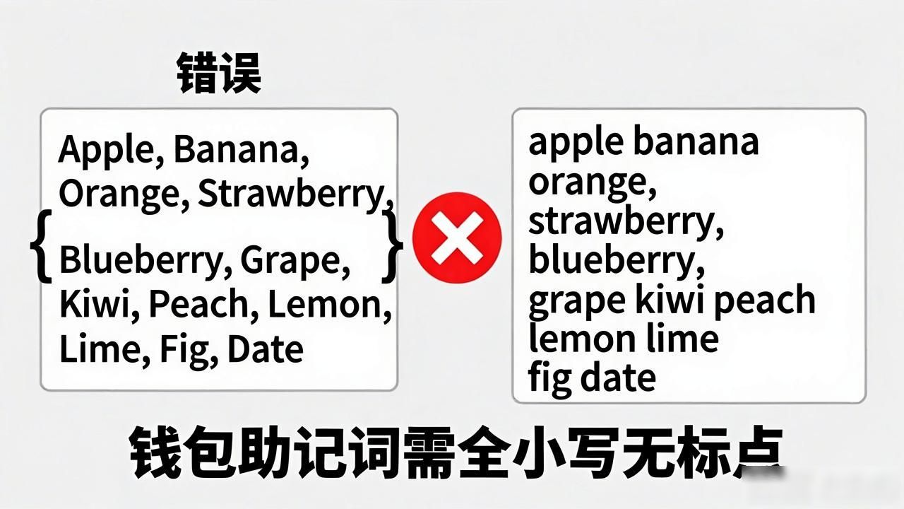 助记词顺序错误_助记词大小写特殊符号错误_钱包助记词输入格式